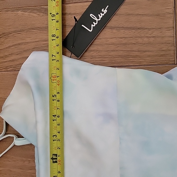 NWT Lulus Tranquil State Tie Dye Satin Cowl Neck Midi Dress Blue Medium - Picture 7 of 12